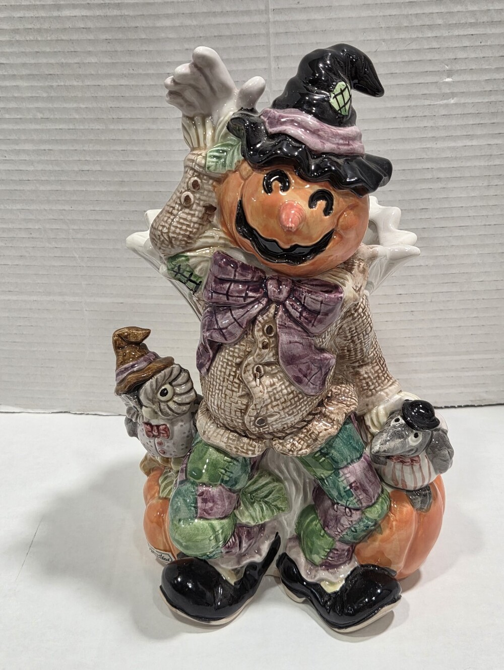Fitz and Floyd Vintage 1992 Halloween Hoedown Pumpkin Scarecrow Ceramic Vase
